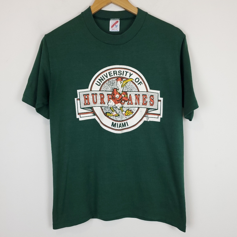 Vintage University Of Miami Hurricanes Single Stitch Graphic T-shirt by Jerzees